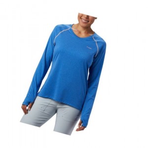 Bluza Columbia PFG Tamiami Heather Knit Long Sleeve Damskie Niebieskie Głęboka Koralowe | 36HADTQWU