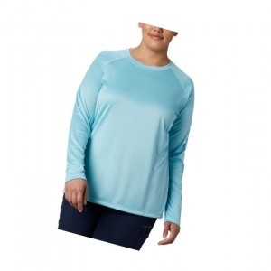 Bluza Columbia PFG Tidal II Long Sleeve Plus Size Damskie Niebieskie Białe | 81ZUCMVDY