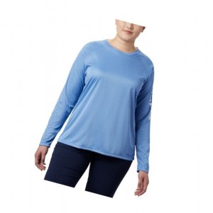 Bluza Columbia Tidal Heather Long Sleeve Damskie Niebieskie Białe | 61DLTSMWB