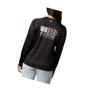 Bluza Columbia Tidal PFG Fish Flag Long Sleeve Damskie Czarne Różowe | 07NRKIVQA