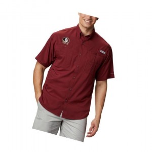 Koszule Columbia Collegiate PFG Tamiami Short Sleeve - Florida State Męskie Ciemny Czerwone | 06DMWFXNK