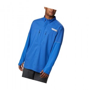 Koszule Columbia PFG Force XII Zero Long Sleeve Hybrid Męskie Niebieskie | 93AYCTXFJ