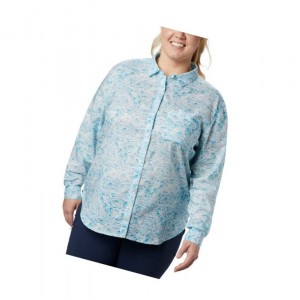 Koszule Columbia PFG Sun Drifter II Long Sleeve Plus Size Damskie Niebieskie | 24HUVPXWB