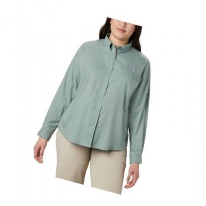 Koszule Columbia PFG Tamiami II Long Sleeve Plus Size Damskie Głęboka Zielone | 56DEOLJTU