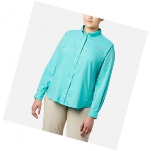 Koszule Columbia PFG Tamiami II Long Sleeve Plus Size Damskie Niebieskie | 40POVNZXQ