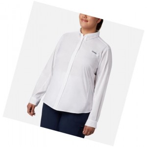 Koszule Columbia PFG Tamiami II Long Sleeve Plus Size Damskie Białe | 39HKWLCEU