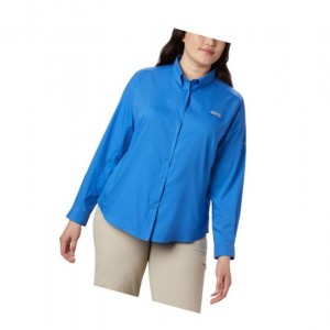 Koszule Columbia PFG Tamiami II Long Sleeve Plus Size Damskie Niebieskie | 85PSGJOUH