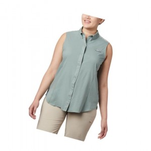 Koszule Columbia PFG Tamiami Sleeveless Plus Size Damskie Głęboka Zielone | 75AKZYGLT