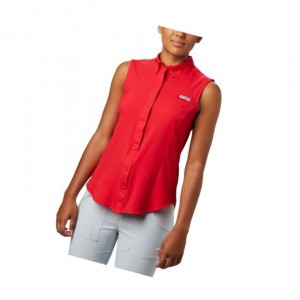 Koszule Columbia PFG Tamiami Sleeveless Damskie Czerwone | 45BNVAJXF