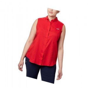 Koszule Columbia PFG Tamiami Sleeveless Plus Size Damskie Czerwone | 97WZEYGCF