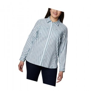 Koszule Columbia Silver Ridge Lite Plaid Long Sleeve Plus Size Damskie Niebieskie | 82SDNTVGB