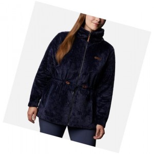 Kurtki Columbia Fire Side Long Full Zip Sherpa Fleece Plus Size Damskie Granatowe | 38AWDNRXS