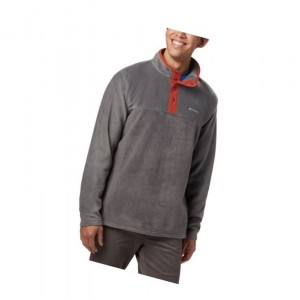 Pulower Columbia Steens Mountain Half Snap Fleece Męskie Ciemny Szare Czerwone | 08NIPDVTB