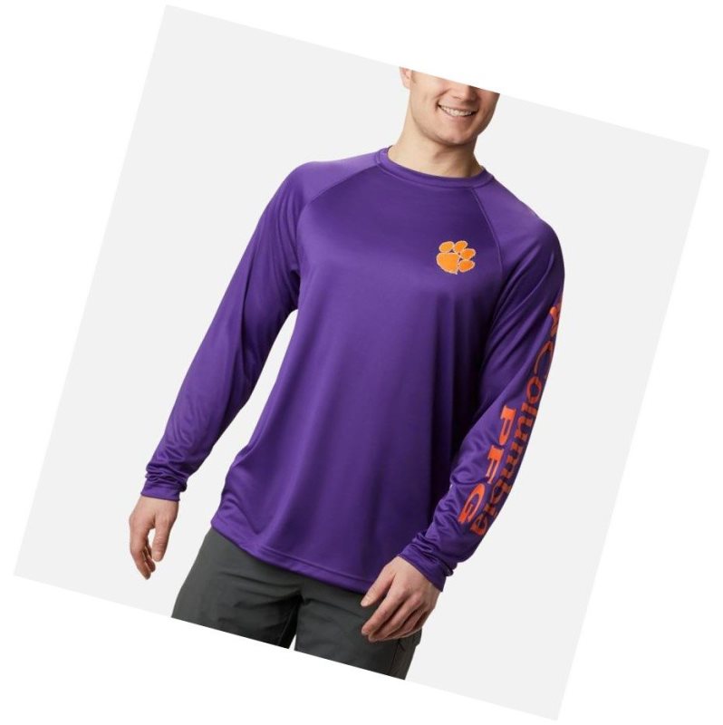 Bluza Columbia Collegiate PFG Terminal Tackle Long Sleeve - Clemson Męskie Fioletowe Pomarańczowe | 71TWBPUDX