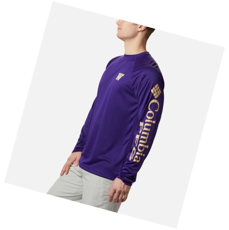 Bluza Columbia Collegiate PFG Terminal Tackle Long Sleeve - Washington Męskie Fioletowe Brązowe | 18UMBJFYD