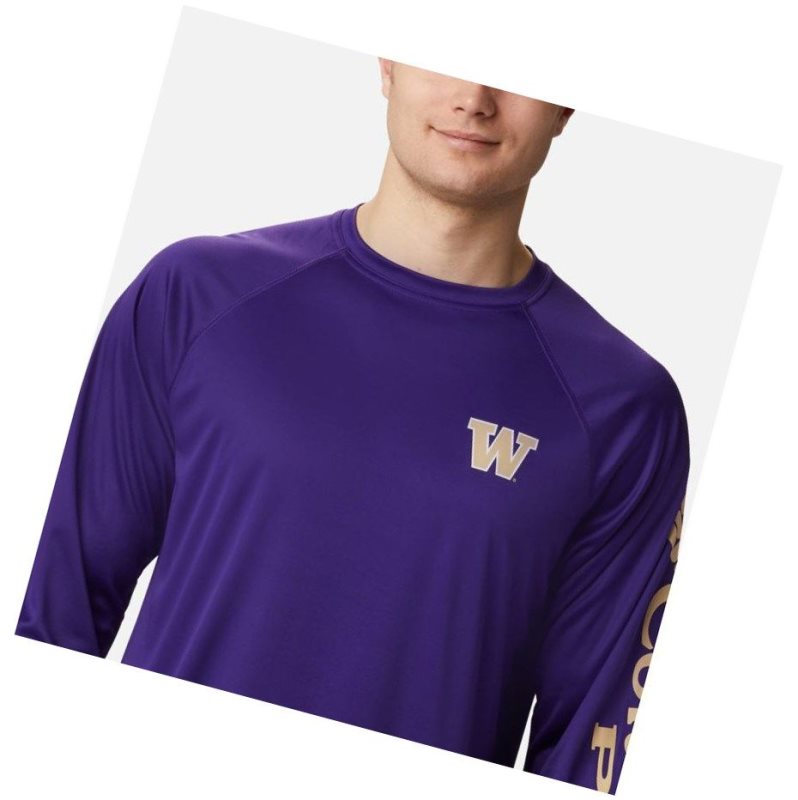 Bluza Columbia Collegiate PFG Terminal Tackle Long Sleeve - Washington Męskie Fioletowe Brązowe | 18UMBJFYD