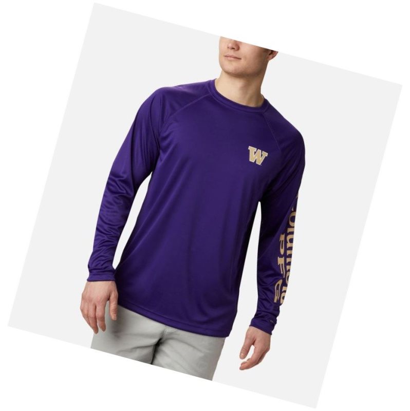 Bluza Columbia Collegiate PFG Terminal Tackle Long Sleeve - Washington Męskie Fioletowe Brązowe | 18UMBJFYD