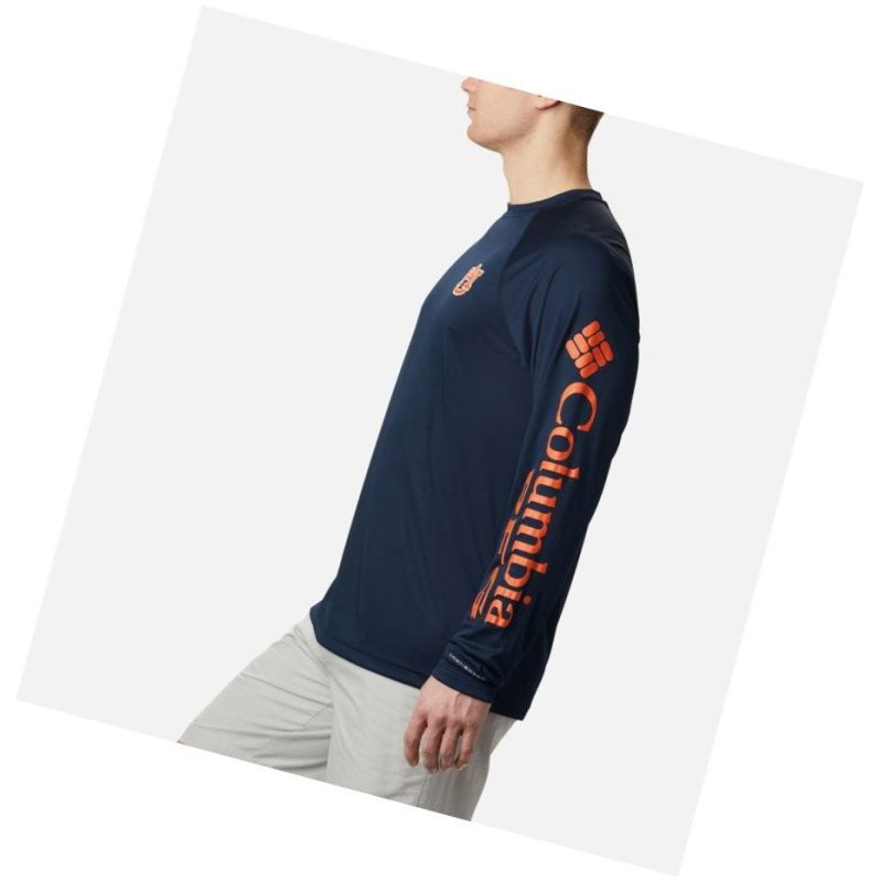 Bluza Columbia Collegiate PFG Terminal Tackle Long Sleeve - Auburn Męskie Granatowe Pomarańczowe | 09MVTIYCL