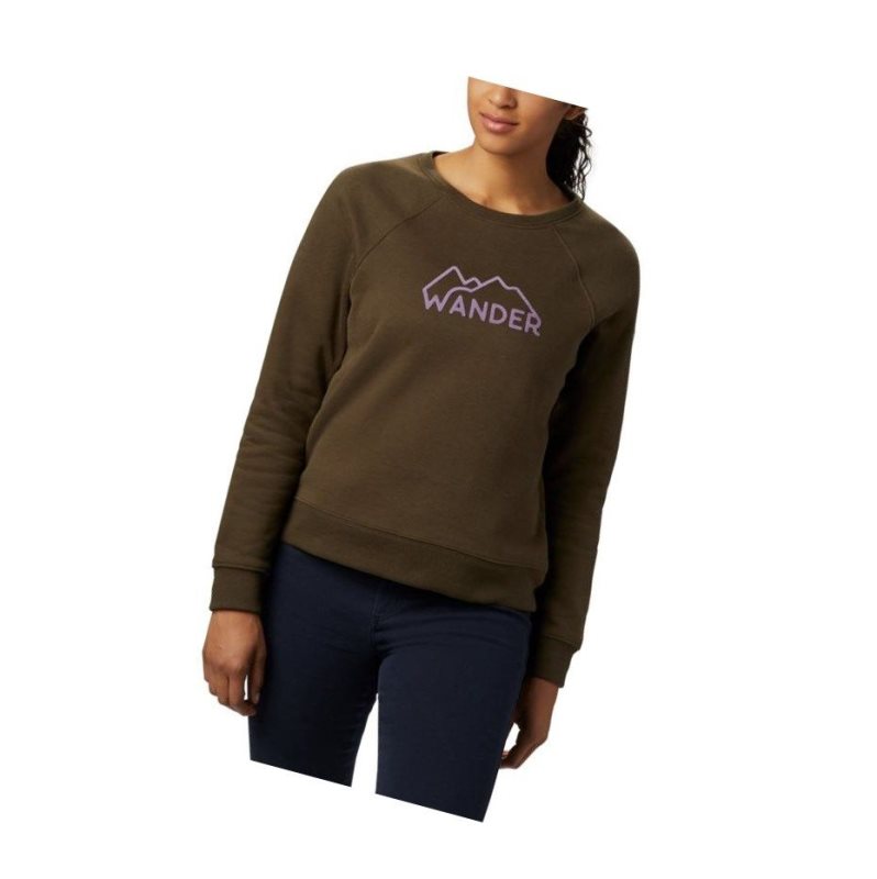 Bluza Columbia Hart Mountain Long Sleeve Graphic Crew Damskie Oliwkowe | 68PZDMOTR