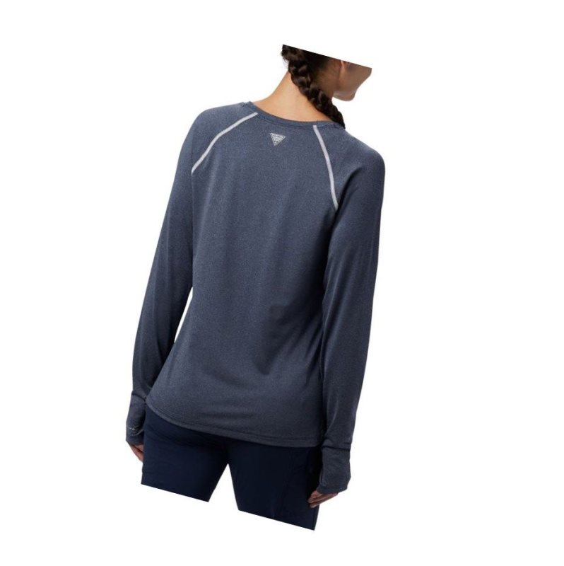 Bluza Columbia PFG Tamiami Heather Knit Long Sleeve Damskie Granatowe Białe | 61IRMYLNF