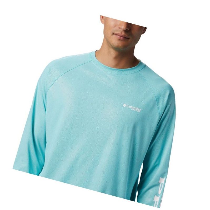 Bluza Columbia PFG Terminal Deflector Long Sleeve Tall Męskie Głęboka Turkusowe Białe | 82RDETXQJ