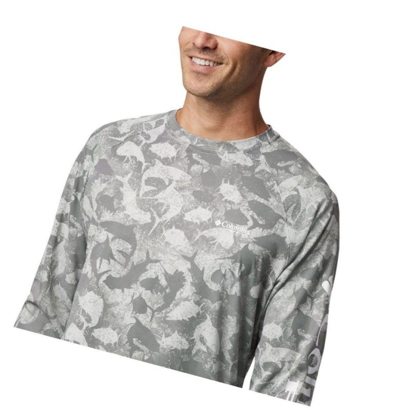 Bluza Columbia PFG Terminal Deflector Printed Long Sleeve Męskie Szare Camo | 97CFLTZNA