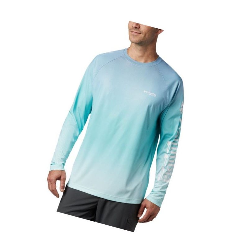 Bluza Columbia PFG Terminal Deflector Printed Long Sleeve Męskie Głęboka Turkusowe | 85RJYOHGB