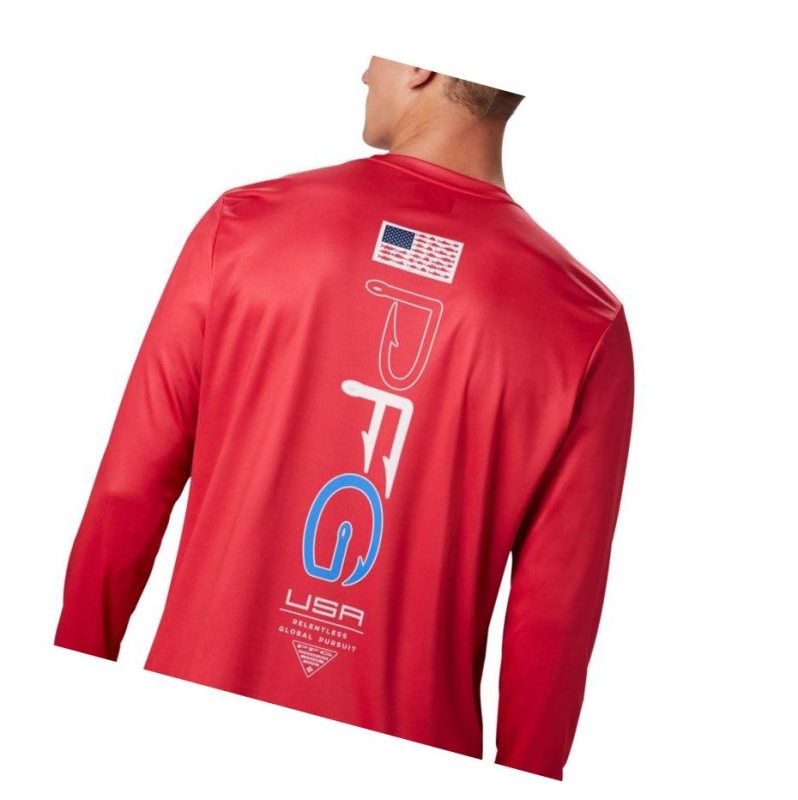 Bluza Columbia PFG Terminal Tackle Americana Long Sleeve Męskie Czerwone | 61ZNXMVGY