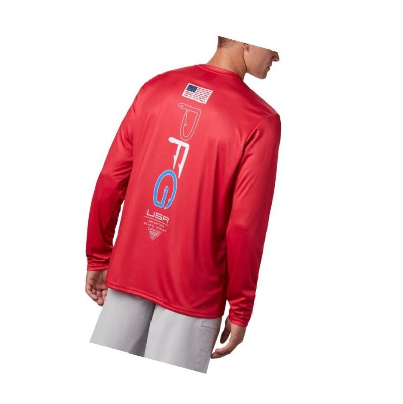 Bluza Columbia PFG Terminal Tackle Americana Long Sleeve Męskie Czerwone | 61ZNXMVGY