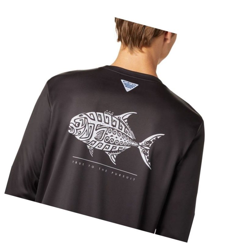 Bluza Columbia PFG Terminal Tackle Tribal Fish Long Sleeve Męskie Czarne | 45KJNDMTZ