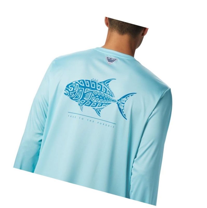 Bluza Columbia PFG Terminal Tackle Tribal Fish Long Sleeve Męskie Niebieskie | 37PGABDHX