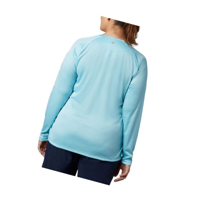 Bluza Columbia PFG Tidal II Long Sleeve Plus Size Damskie Niebieskie Białe | 81ZUCMVDY