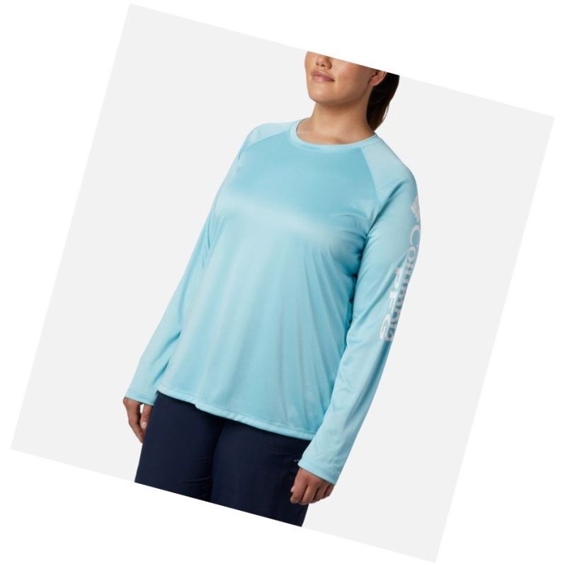 Bluza Columbia PFG Tidal II Long Sleeve Plus Size Damskie Niebieskie Białe | 81ZUCMVDY