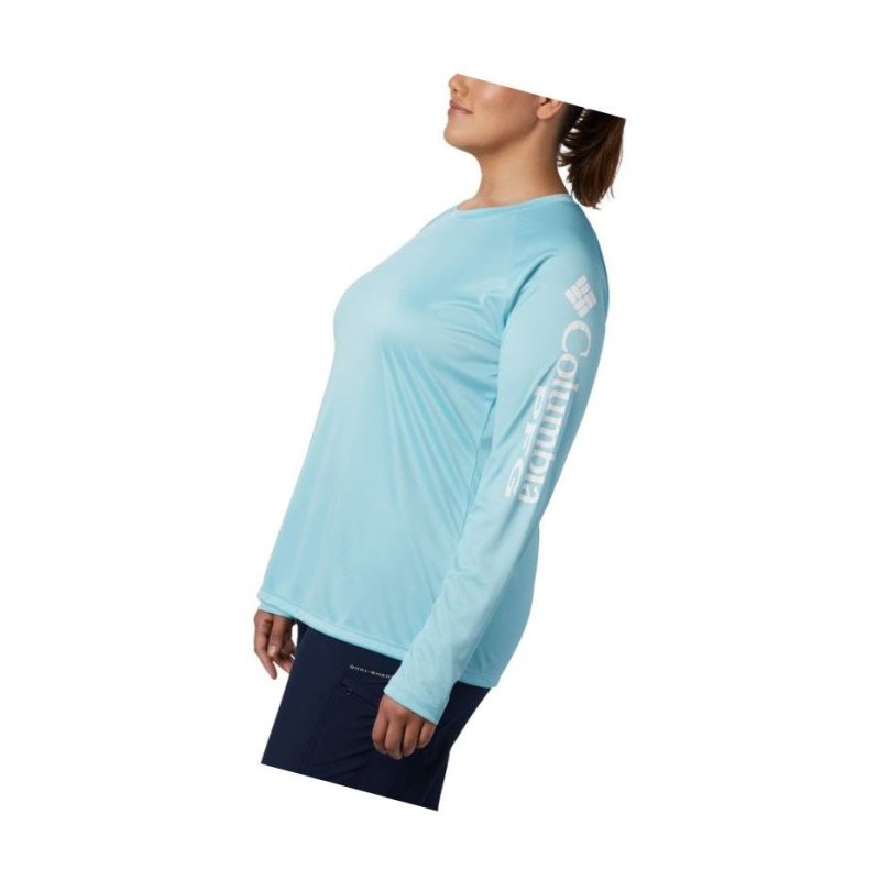 Bluza Columbia PFG Tidal II Long Sleeve Plus Size Damskie Niebieskie Białe | 81ZUCMVDY