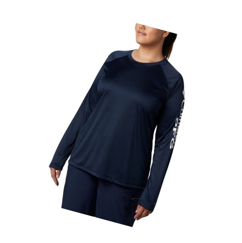 Bluza Columbia PFG Tidal II Long Sleeve Plus Size Damskie Granatowe Białe | 43EPDKBFY