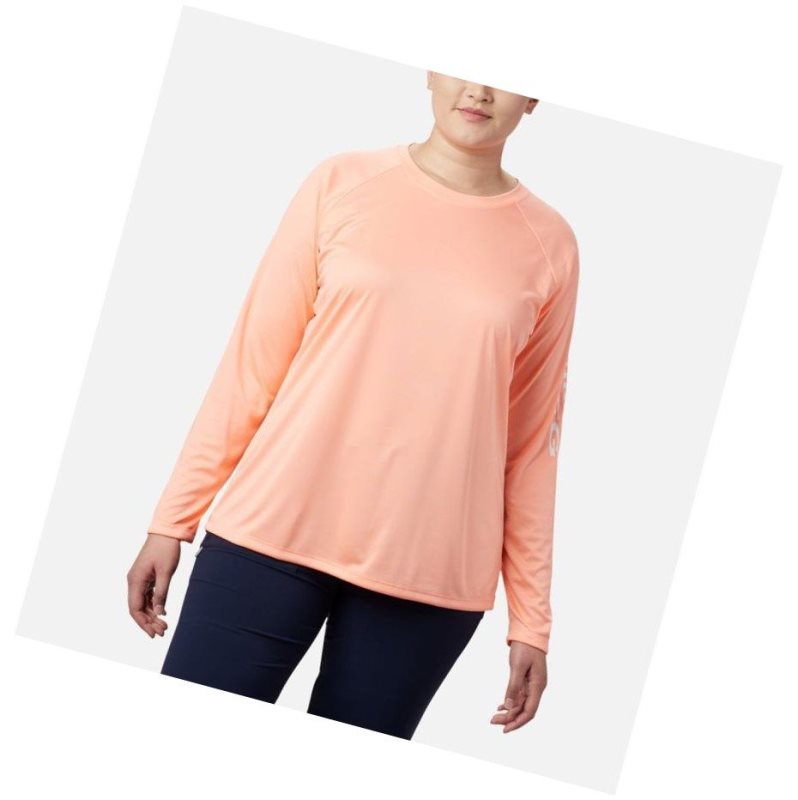 Bluza Columbia PFG Tidal II Long Sleeve Plus Size Damskie Różowe Białe | 04XAMCRLY