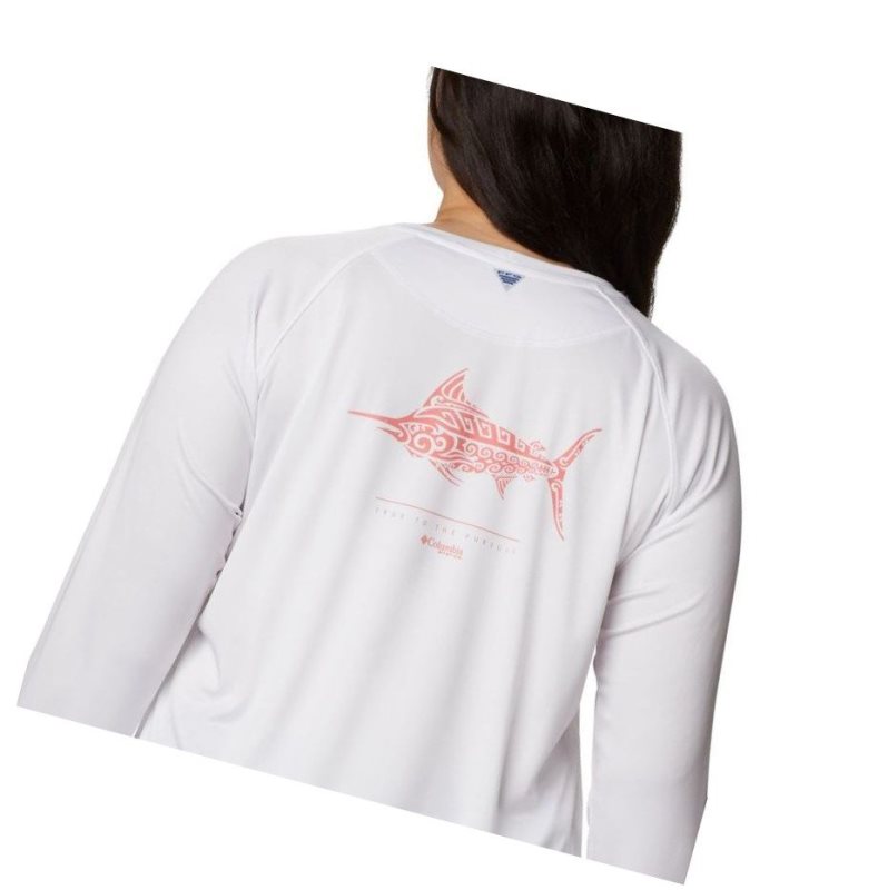 Bluza Columbia PFG Tidal Long Sleeve Printed Fish Plus Size Damskie Białe | 92RVSTKEP