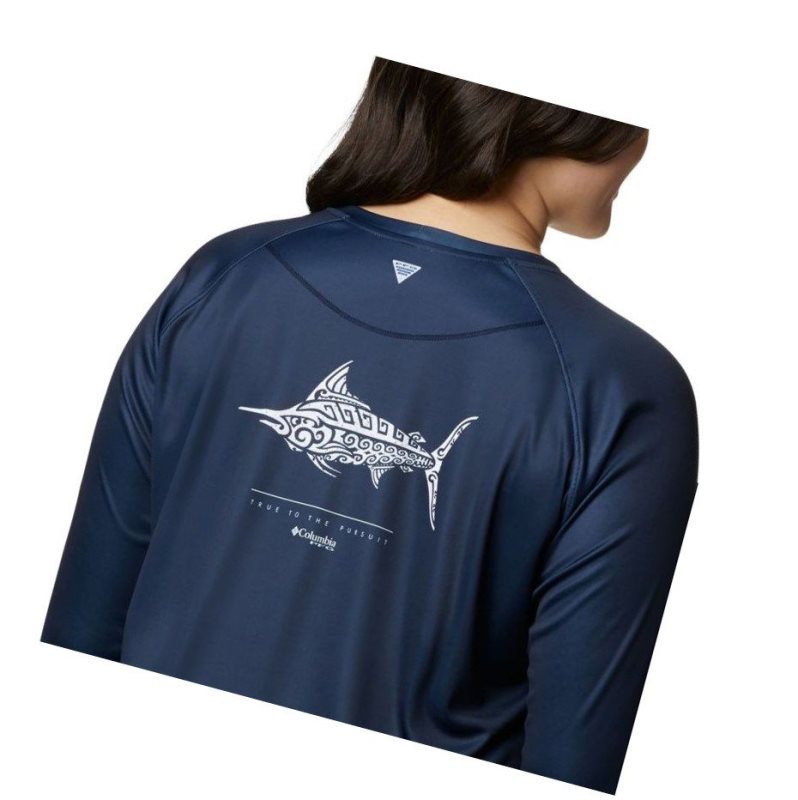 Bluza Columbia PFG Tidal Long Sleeve Printed Fish Plus Size Damskie Granatowe Białe | 08CMFVEXN