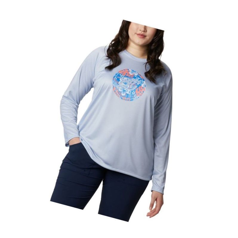 Bluza Columbia PFG Tidal Printed Medallion Long Sleeve Plus Size Damskie Szare Niebieskie | 54AKWSMCP