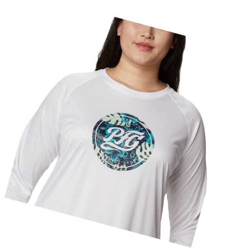 Bluza Columbia PFG Tidal Printed Medallion Long Sleeve Plus Size Damskie Białe Granatowe | 46RJDBEVA