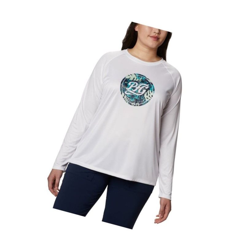 Bluza Columbia PFG Tidal Printed Medallion Long Sleeve Plus Size Damskie Białe Granatowe | 46RJDBEVA