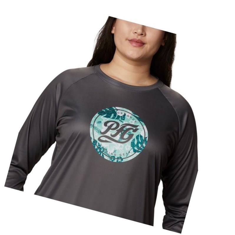 Bluza Columbia PFG Tidal Printed Medallion Long Sleeve Plus Size Damskie Szare Mięta | 39BRJFTPL