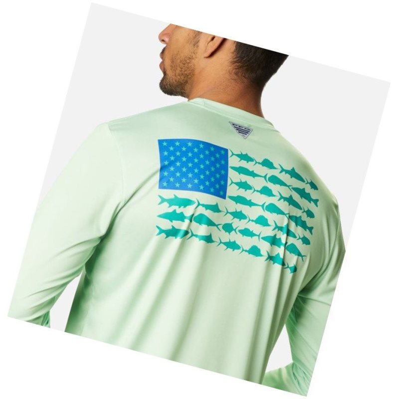 Bluza Columbia Terminal Tackle PFG Fish Flag Long Sleeve Męskie Turkusowe Zielone | 82CKTEZAP