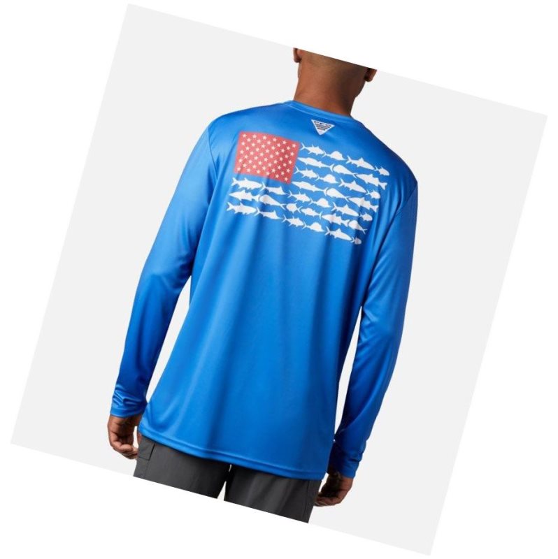 Bluza Columbia Terminal Tackle PFG Fish Flag Long Sleeve Męskie Niebieskie Białe | 65EUQXGSJ