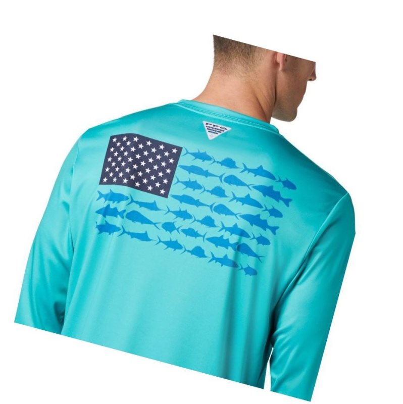 Bluza Columbia Terminal Tackle PFG Fish Flag Long Sleeve Męskie Głęboka Turkusowe | 29ETMCKSZ