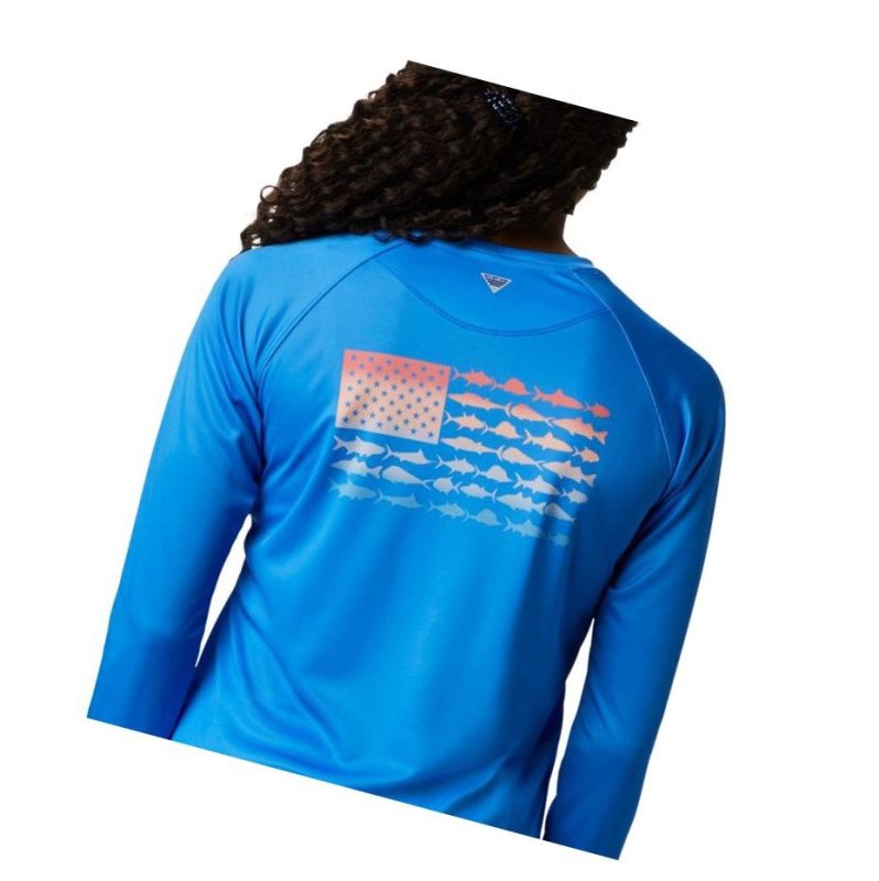 Bluza Columbia Tidal PFG Fish Flag Long Sleeve Damskie Niebieskie | 40TJPEVGD