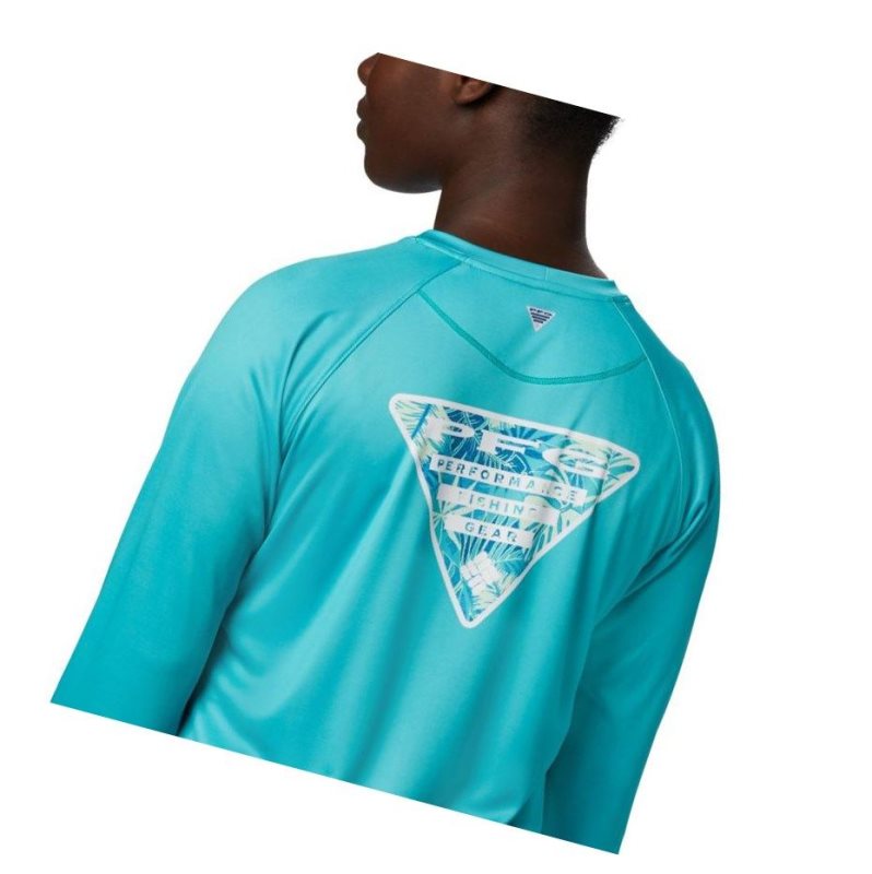 Bluza Columbia Tidal PFG Printed Triangle Long Sleeve Damskie Niebieskie | 46IOQHNYR