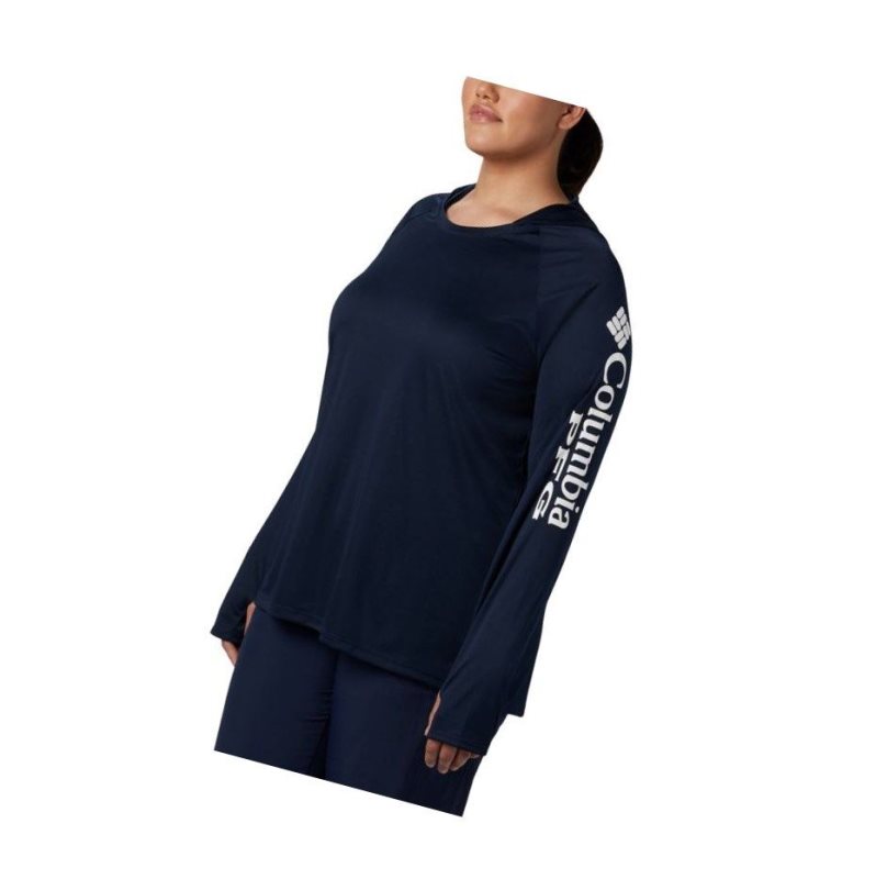 Bluza z Kapturem Columbia PFG Tidal Plus Size Damskie Granatowe Białe | 37NPJLMTW