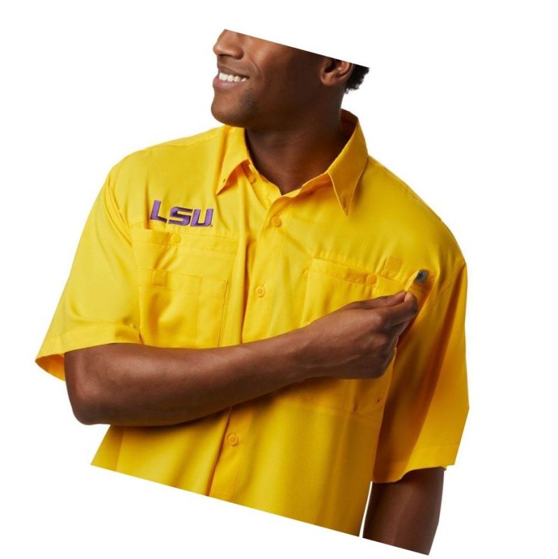 Koszule Columbia Collegiate PFG Tamiami Short Sleeve - LSU Męskie Żółte | 94WDGIVKS