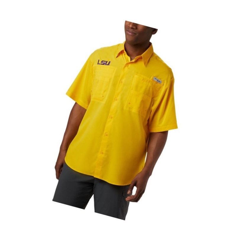 Koszule Columbia Collegiate PFG Tamiami Short Sleeve - LSU Męskie Żółte | 94WDGIVKS